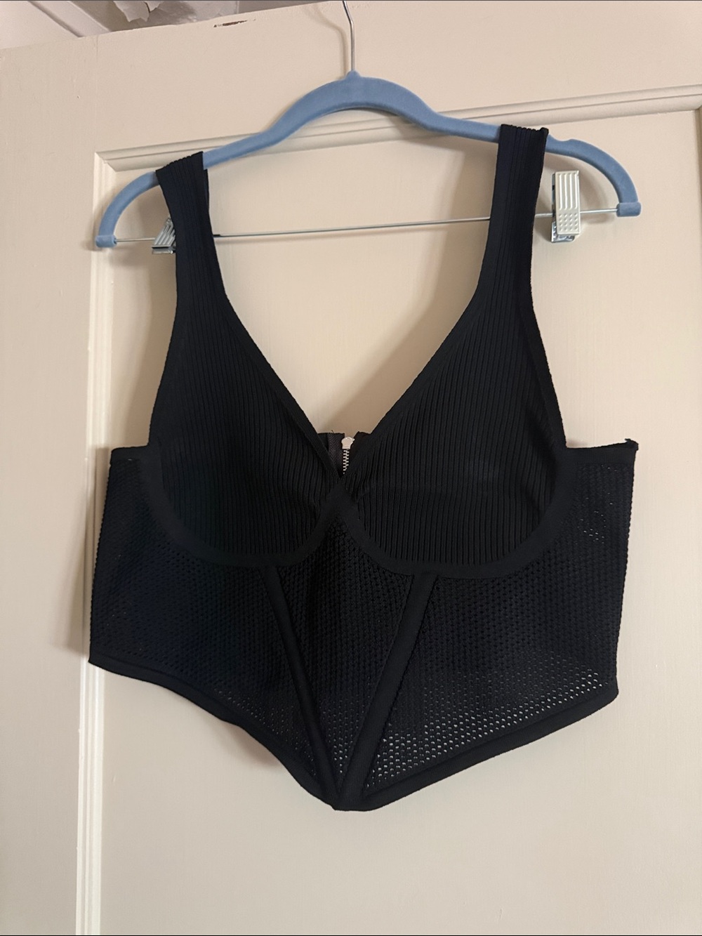 Anthropologie Black Ribbed & Mesh Longline Underwire Bralette